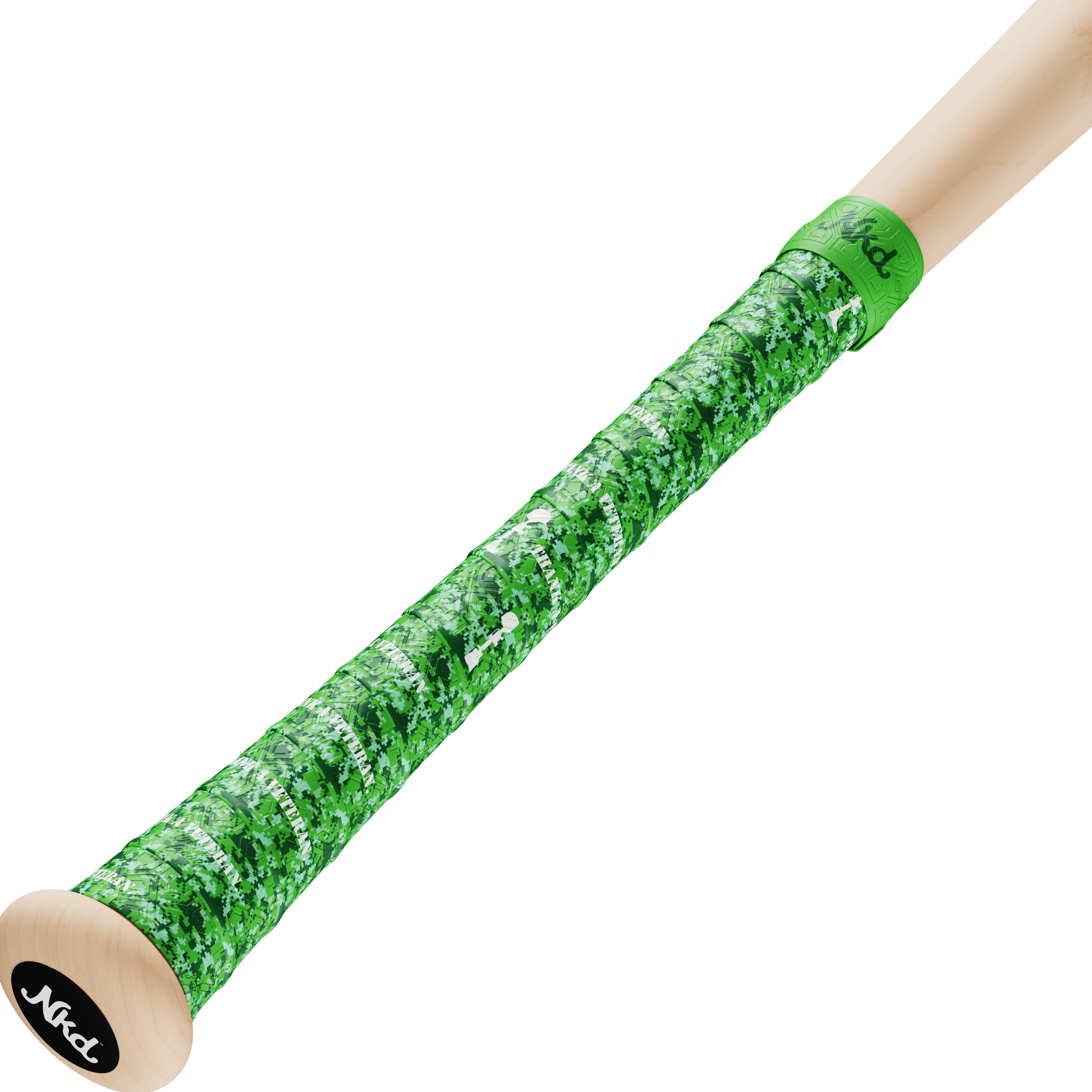 Photo of the Naked grips bat grip wrapped on a wooden bat on a white background
