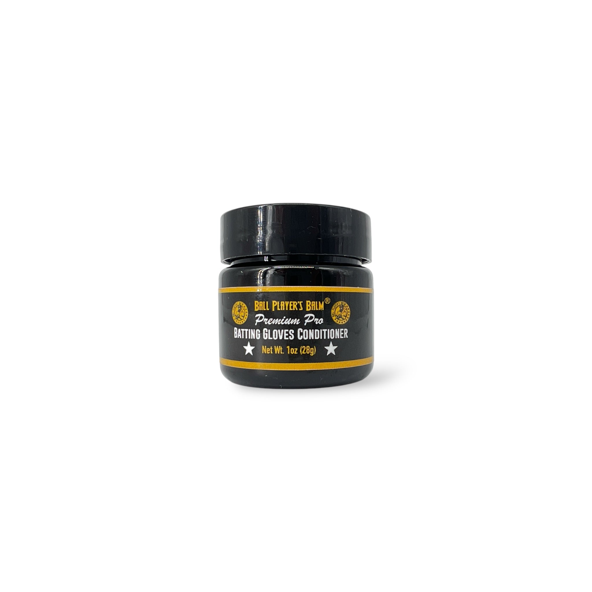 photo of 1oz black container of ball player's balm leather batting glove conditioner