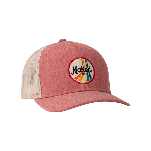 Naked bat co faded red trucker hat front angled